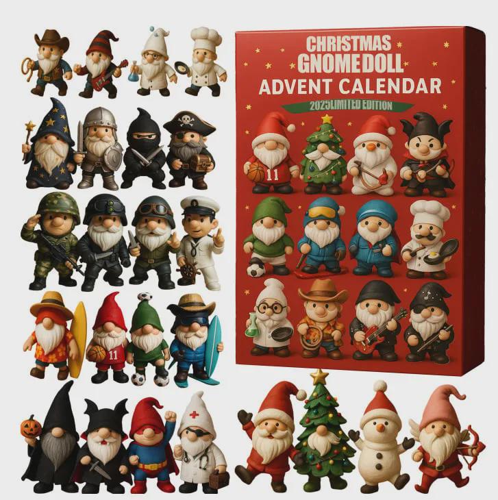 Discover Christmas Gnome Doll Advent Calendar 2025, 24 Days of Miniature Gnome Figurines, Chef, Pirate & Military Gnome Collector Set