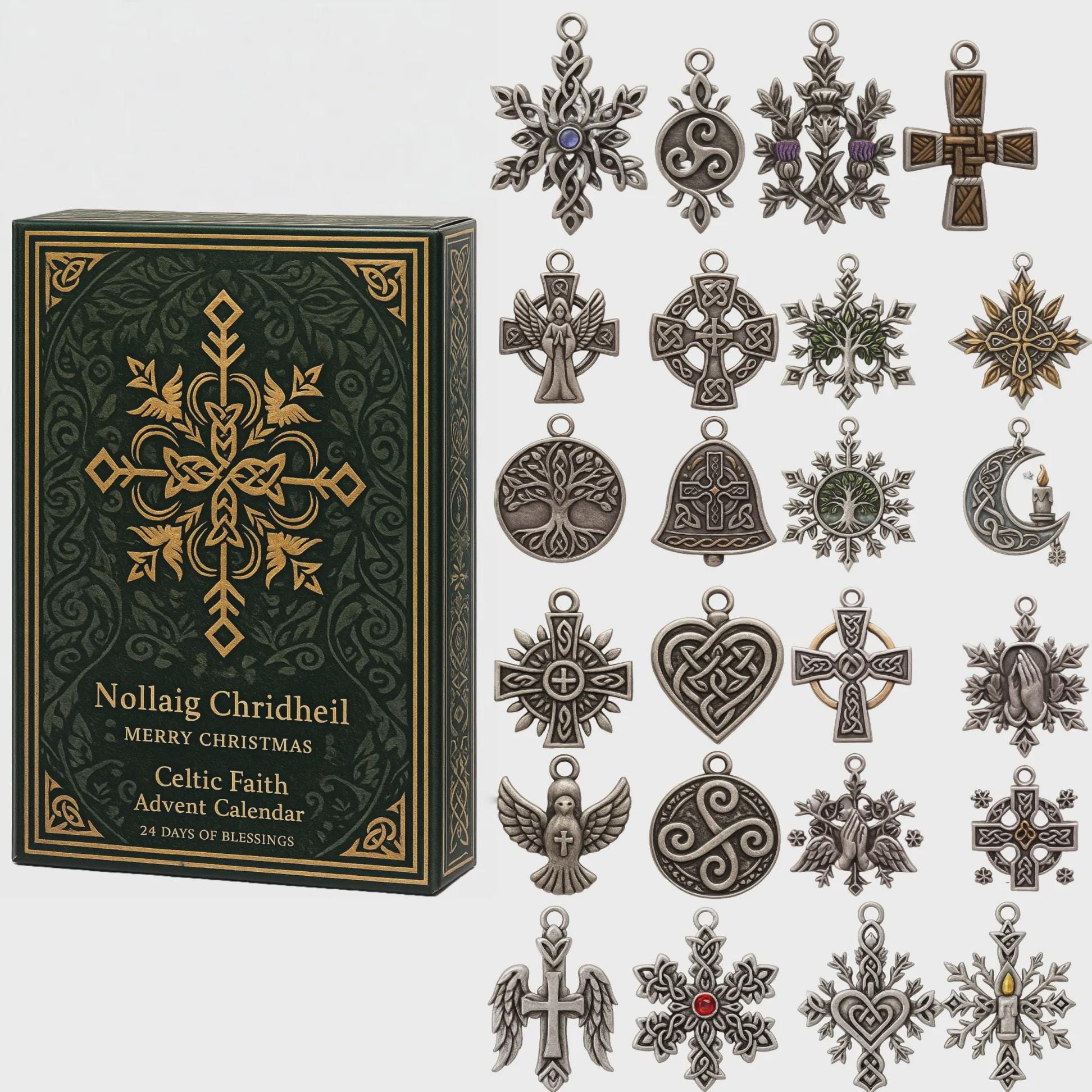 Discover Celtic Faith Advent Calendar 2025, 24 Days of Blessings & Irish Symbol Ornaments, Celtic Knot and Cross Collector Gift
