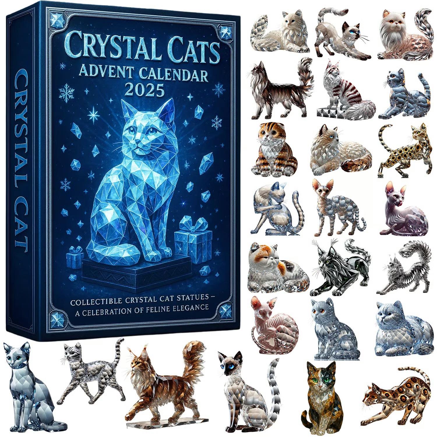 Discover Crystal Cats Advent Calendar 2025, Collectible Feline Elegance Cat Statues, Christmas Gift for Cat Lovers and Crystal Collectors