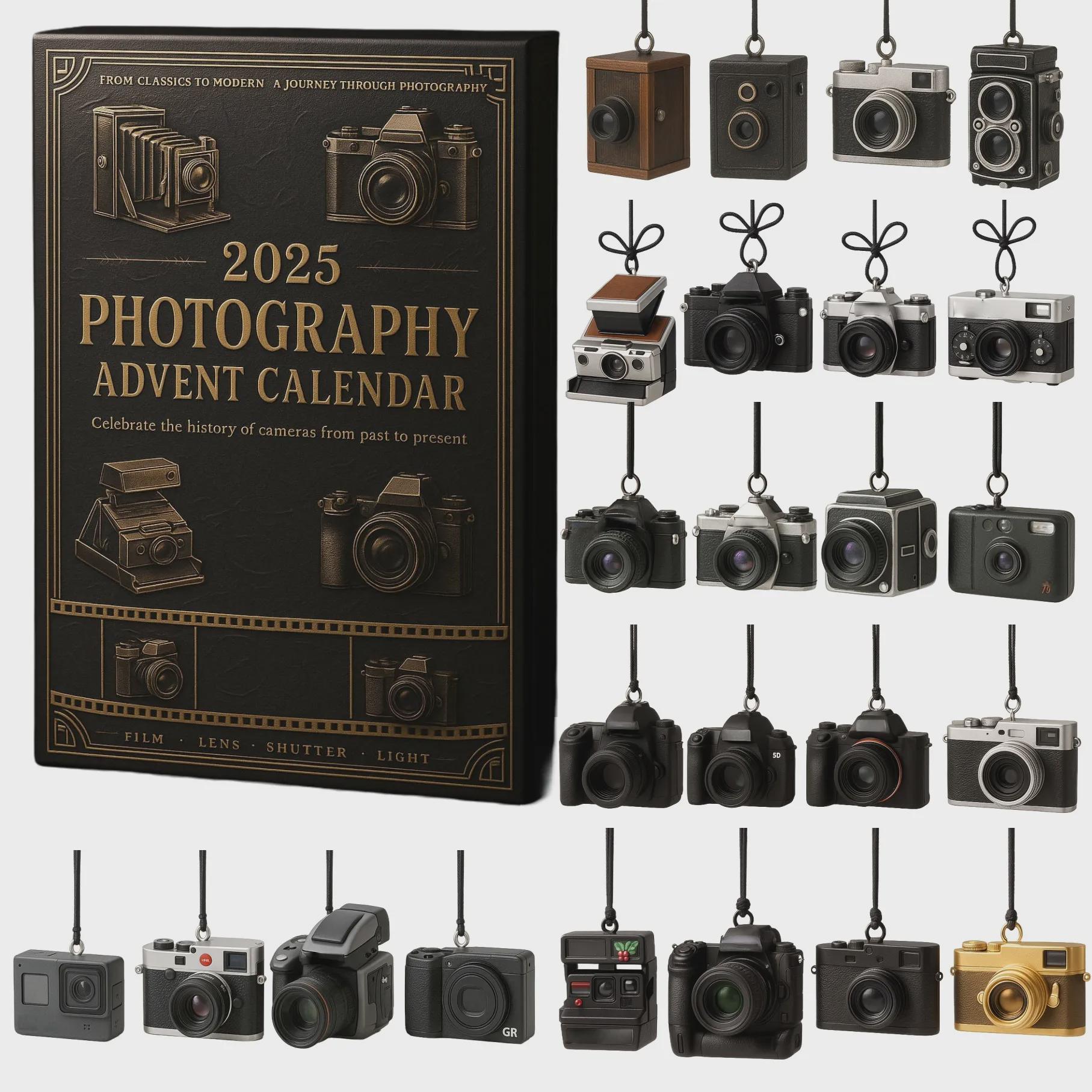 Discover 2025 Photography Advent Calendar, 24 Days of Miniature Camera Ornaments, Vintage & Modern Camera Collector Gift Set