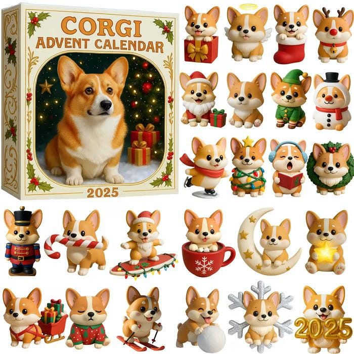 Discover Corgi Advent Calendar 2025, 24 Days of Puppy Dog Collectibles, Cute Pet Christmas Countdown Gift for Corgi Owners and Dog Lovers