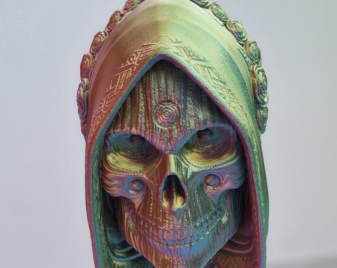 Santa Muerte Wall Sculpture – 3D Printed Hooded Grim Reaper Decor