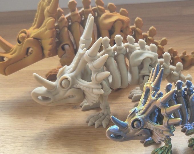 3D Printed  Flexible Styracosaurus Skeleton Fidget