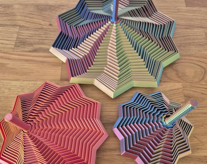 3D Printed Star Fidget Toy | Octagonal Spiral Visual Illusion Spinner, Sensory Desk Ornament