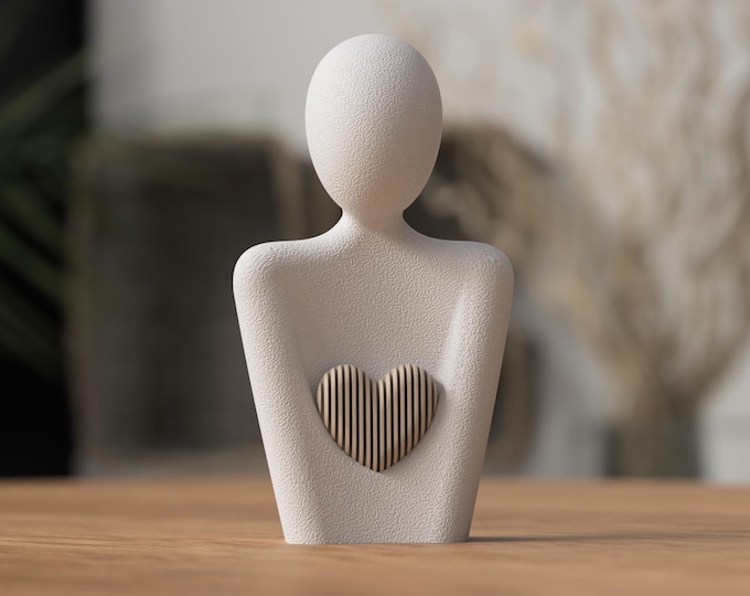 Minimalist Mother's Love Heart Sculpture: Home Decor | 3D Printed