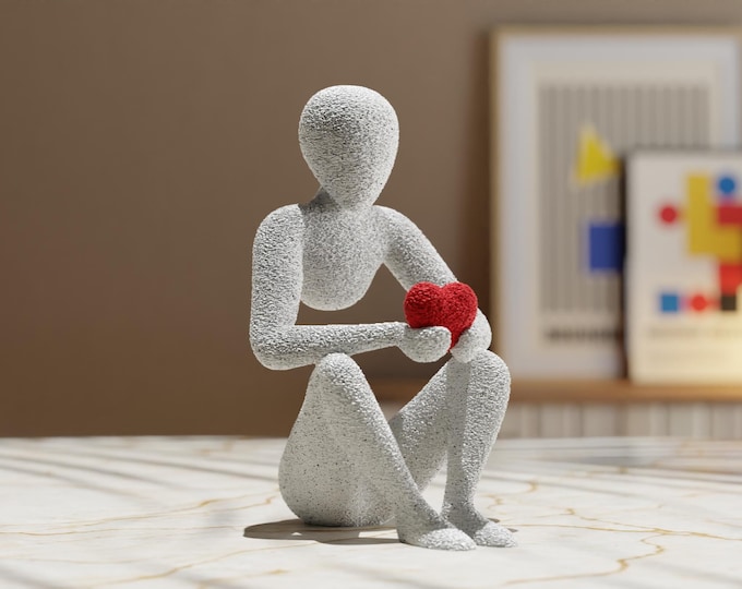 3D Printed - NOBODY – Embrace of Love | Modern Sculpture with Heart | Minimalist Decorative Figure | Valentines