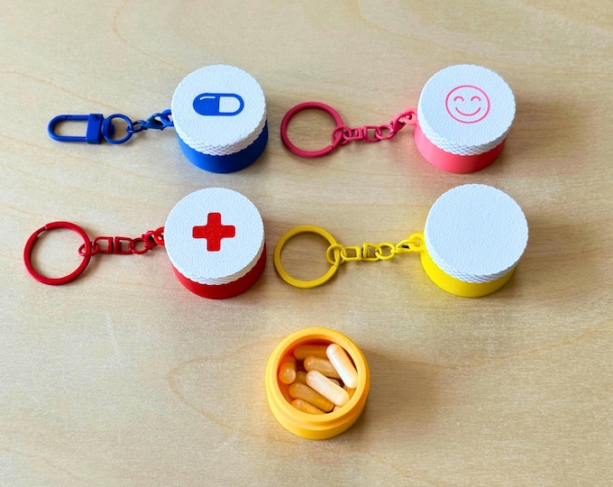 3D Printed Mini Pillbox Keychain, Travel Medicine Container