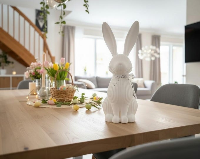 Modern Ribbed Easter Bunny Sculpture | 3D Printed