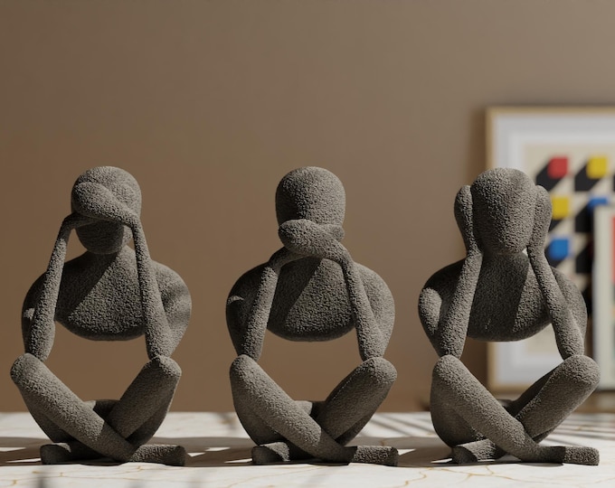 3D Printed Minimalist "No Evil Trio" Sculpture Set - Modern Home Decor