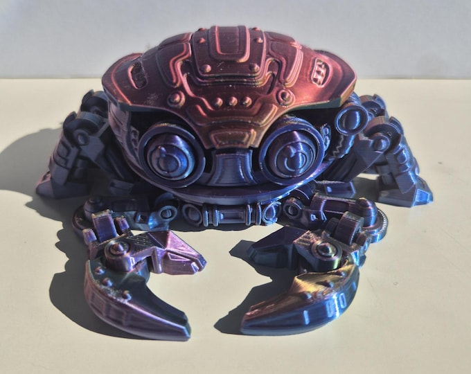 3D Printed |Robot Crab fidget articulated figurine with storage box shell.