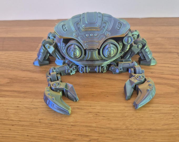 3D Printed |Robot Crab fidget articulated figurine with storage box shell.