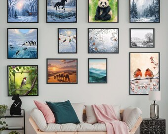 Paquete de arte mural para sala de juegos, láminas maximalistas para guardería con temática de safari, pósteres de pared modernos, productos digitales, póster para habitación infantil