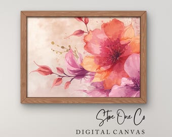 Arte romántico de flores para TV, pintura digital moderna en acuarela, arte botánico pastel para Samsung Frame TV, descarga digital instantánea