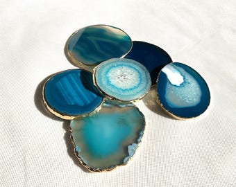 Dessous de verre agate bleu contour doré - table decoration