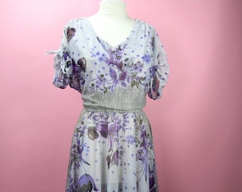 1970's Sheer Purple Floral Dress size Large