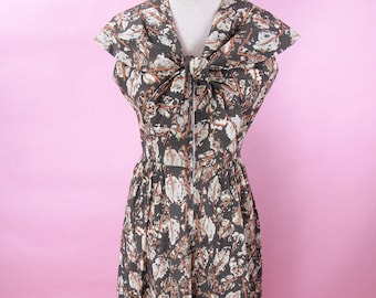 1950's Tropical Print Zipper Front Cotton Sundress Size Small