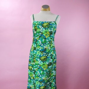 1960&#39;s Green Floral Maxi Party Dress