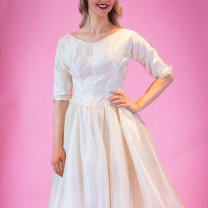1950&#39;s Organza Wedding Dress 50&#39;s Tea Length Small Cream Party Dress
