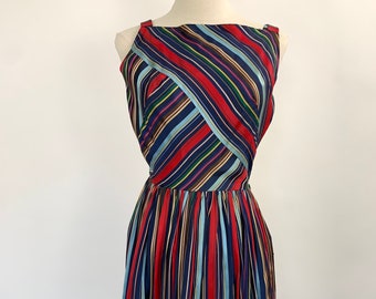 1950's Rainbow Satin Striped Sundress Size Small