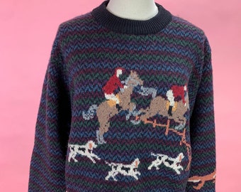 1990s Vintage Woolrich Novelty Sweater Fox Hunt