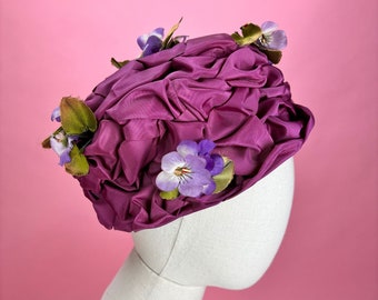 1960's Purple Floral Pillbox Hat