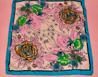 1950's Fairies and Roses Silk Scarf