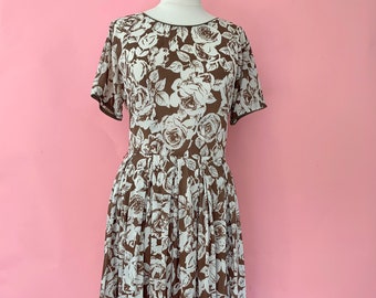 1960's Rose Print Jersey Dress M/L
