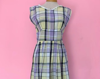 1950's Plaid Cotton Sundress 50's Picnic Dress