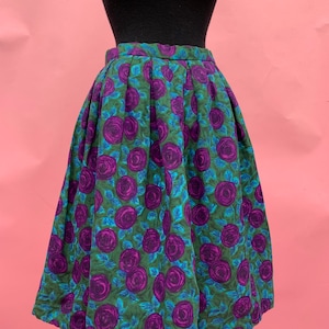 1950&#39;s Purple Rose Print Skirt XS