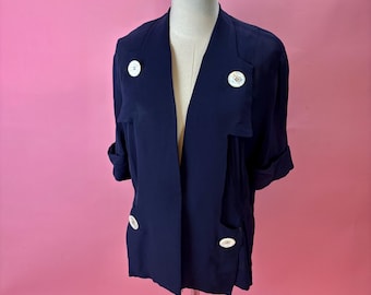 1950’s Fred A Block Rayon Jacket 1940s Navy Blue Tailored Suit Jacket Size XL