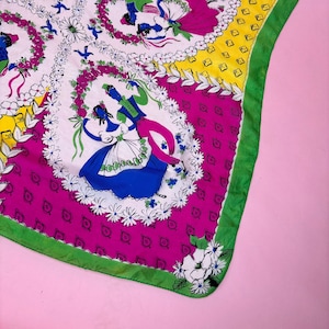 1950&#39;s Novelty Print Silk Dancing Couple Scarf