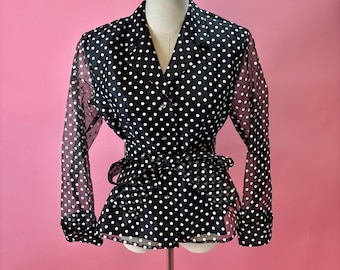 1990s Sheer Polka Dot Button Down Blouse