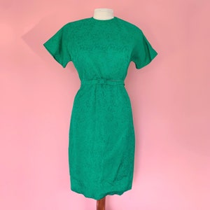 1960's Brocade Green Sheath Dress Size Large