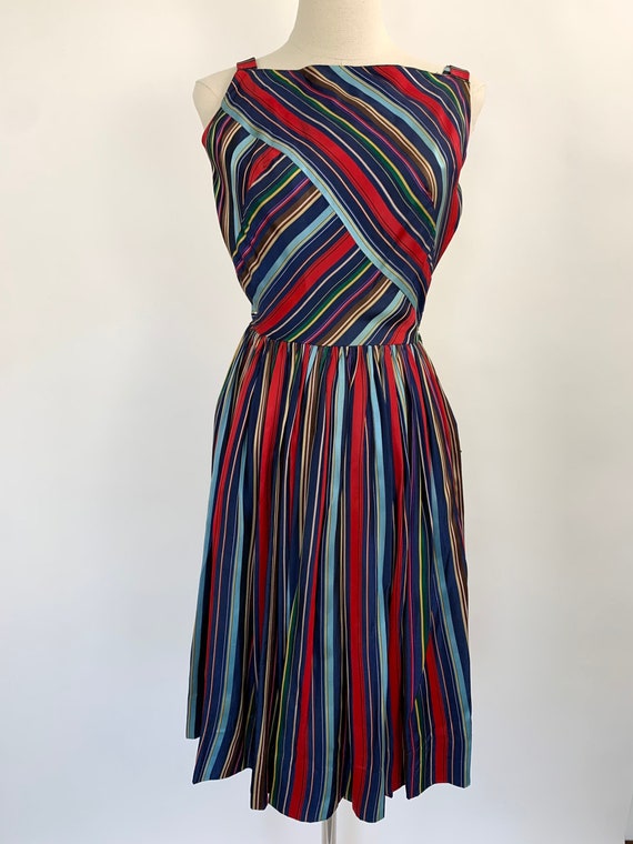 1950's Rainbow Satin Striped Sundress Size Small - image 1