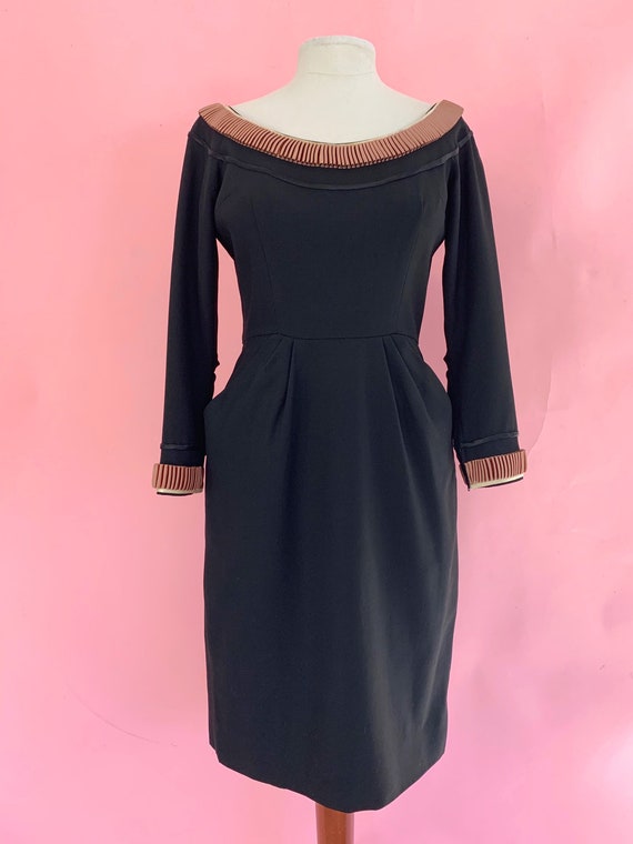 1950's Lilli Ann Pleated Black Dress Size Medium