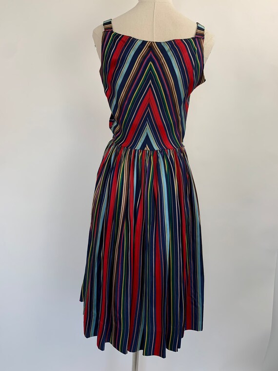 1950's Rainbow Satin Striped Sundress Size Small - image 7