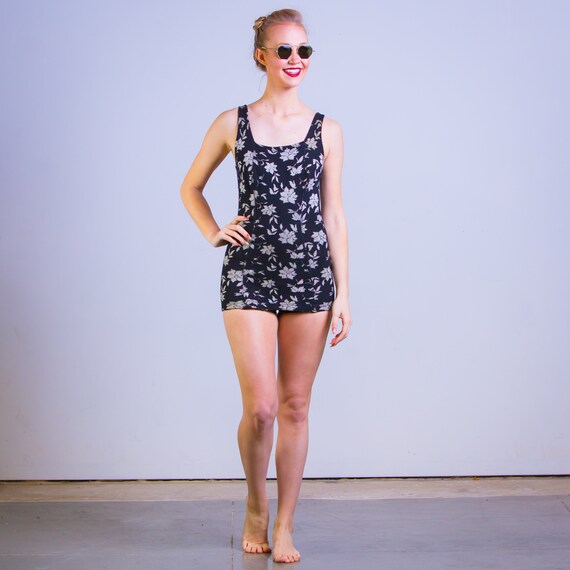 1930's Jantzen Wool Knit Floral Bathing Suit 30s S