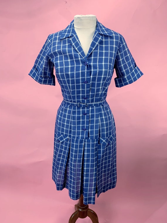 1960’s Drop Waist Plaid Day Dress Medium Scooter … - image 1