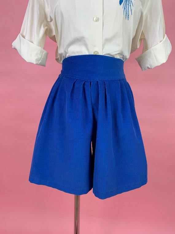 1980's Blue Corduroy Pleated High Waist Shorts