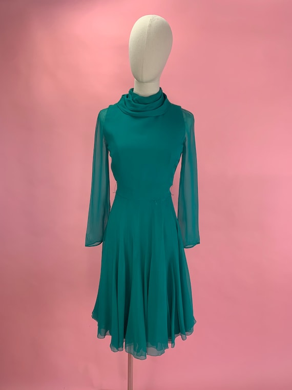 1960’s Chiffon Emerald Green Jean Louis Dress