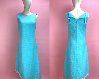 1960’s Aqua Blue Beaded Lattice Patterned Dress