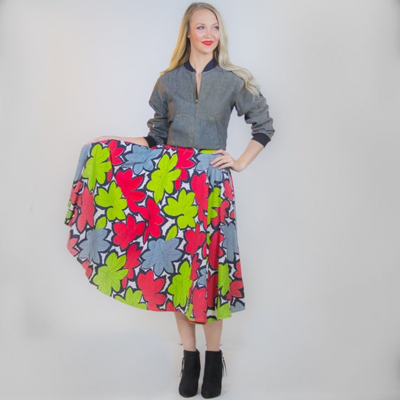 1950's Leaf Print Circle Skirt 50's Full Skirt Cot