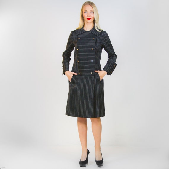 1960's Teal Traina Black Pinstripe Dress 60's LBD