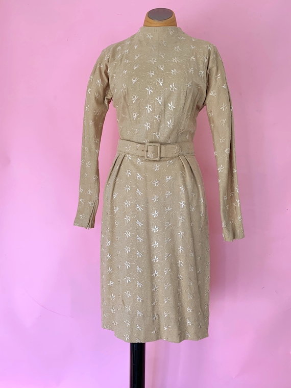 1950's Mr. Mort Goldenrod Floral Wiggle Dress