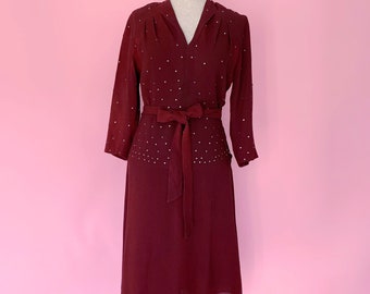 1930's Metal Studded Rayon Crepe Dress