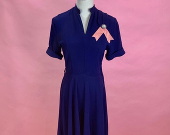 1940’s Navy Rayon Fit N Flare Dress