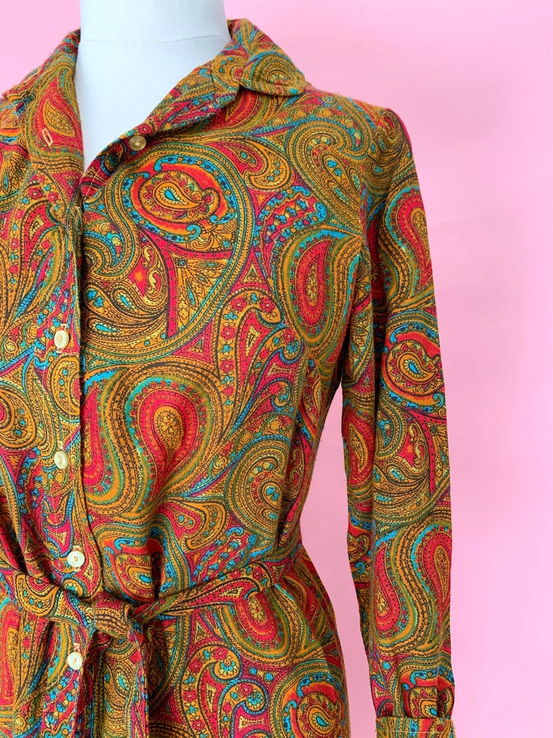 1970\u2019s Paisley Shirtwaist Dress