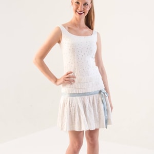 1950&#39;s Drop Waist White Lace Fringe Jerry Gilden Party Dress/ 50&#39;s Juniors Cocktail Dress