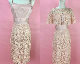 1960's Pink Lace Cocktail Dress with Bolero Jacket