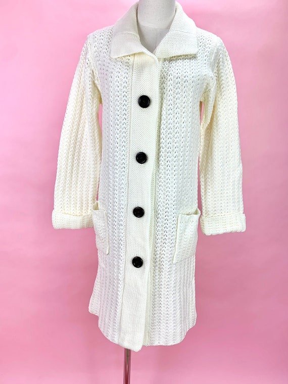 1970’s Cream Knit Long Cardigan Medium - image 1